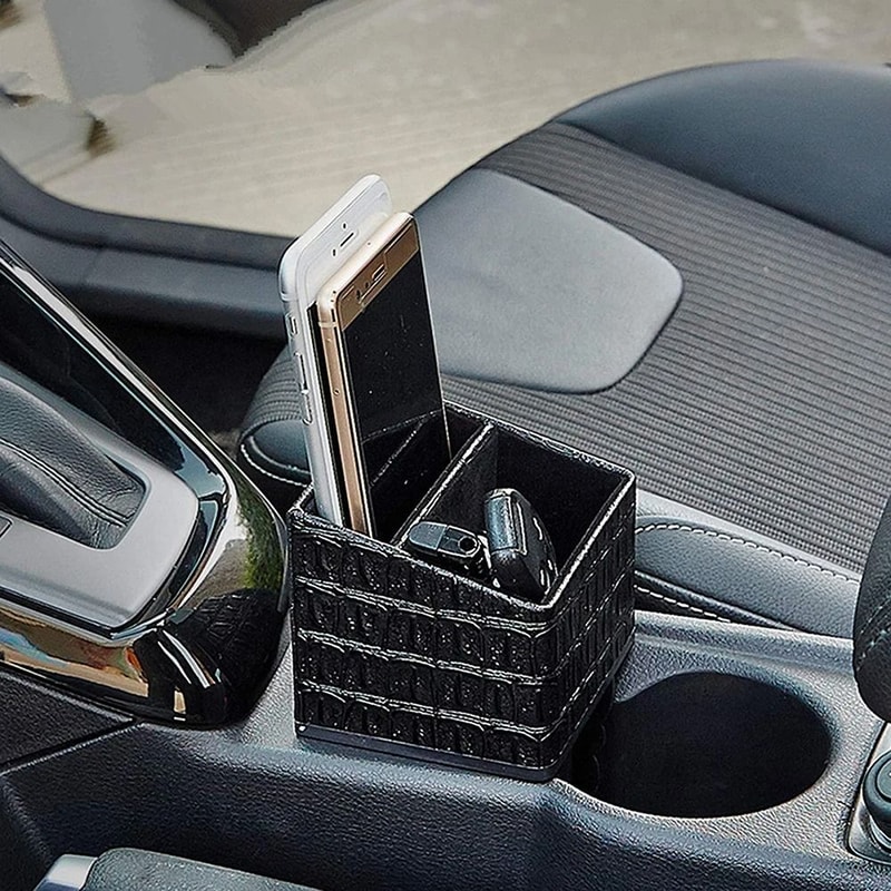 PU Leather Car Center Console Storage Box Phone Holder Organizer 6