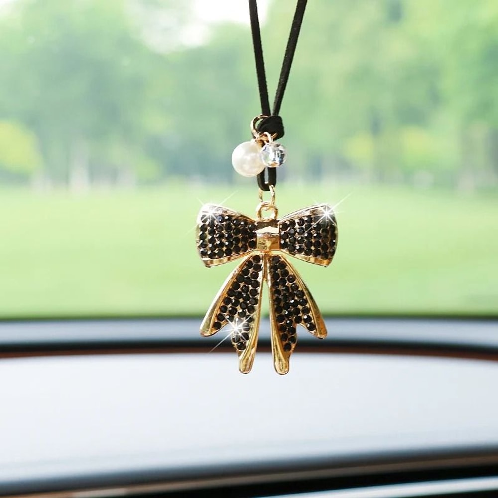Diamond Bowtie Car Rearview Mirror Hanging Pendant Ornament 1