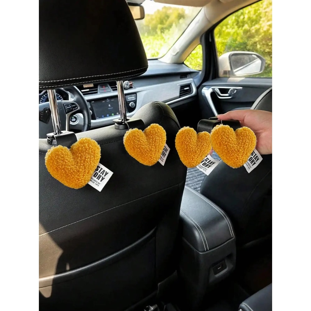 Plush Heart Shaped Car Seat Hooks Cute Backseat Organizer Set 10