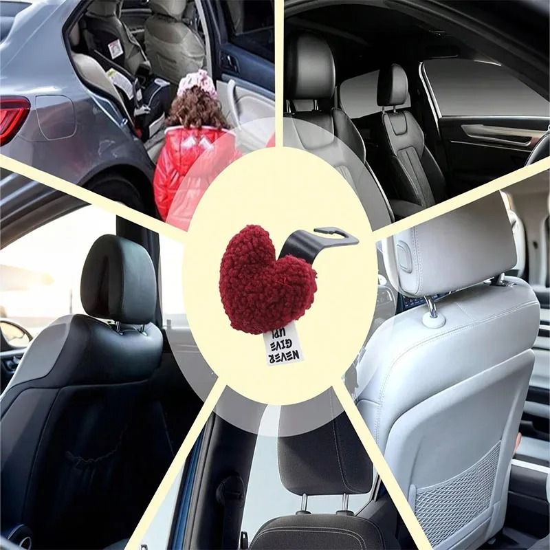 Plush Heart Shaped Car Seat Hooks Cute Backseat Organizer Set 11