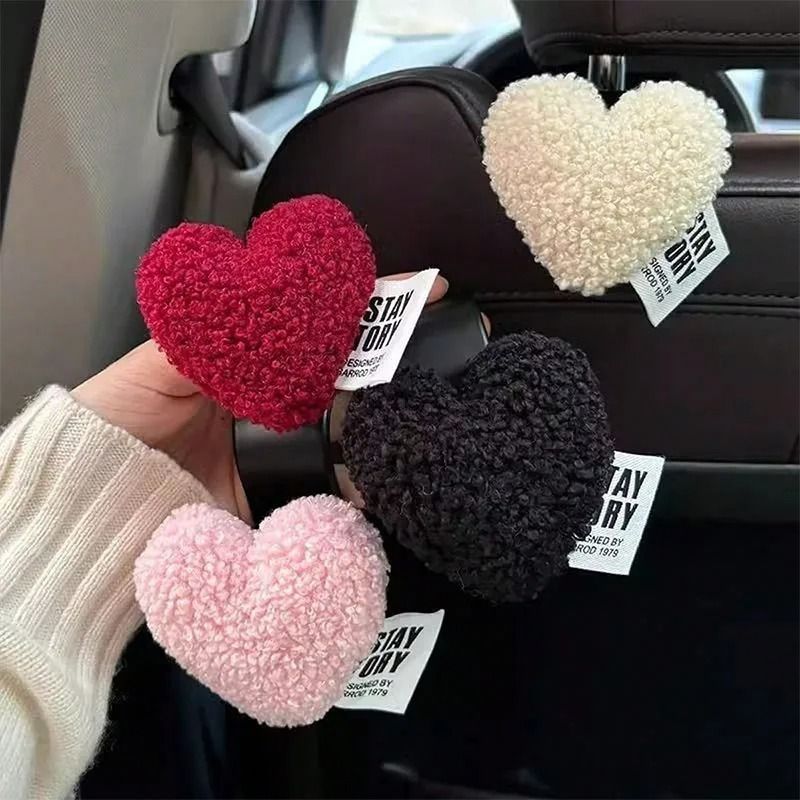 Plush Heart Shaped Car Seat Hooks Cute Backseat Organizer Set 0