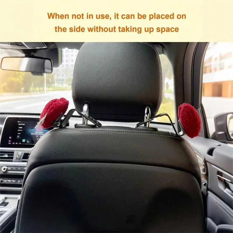 Plush Heart Shaped Car Seat Hooks Cute Backseat Organizer Set 14
