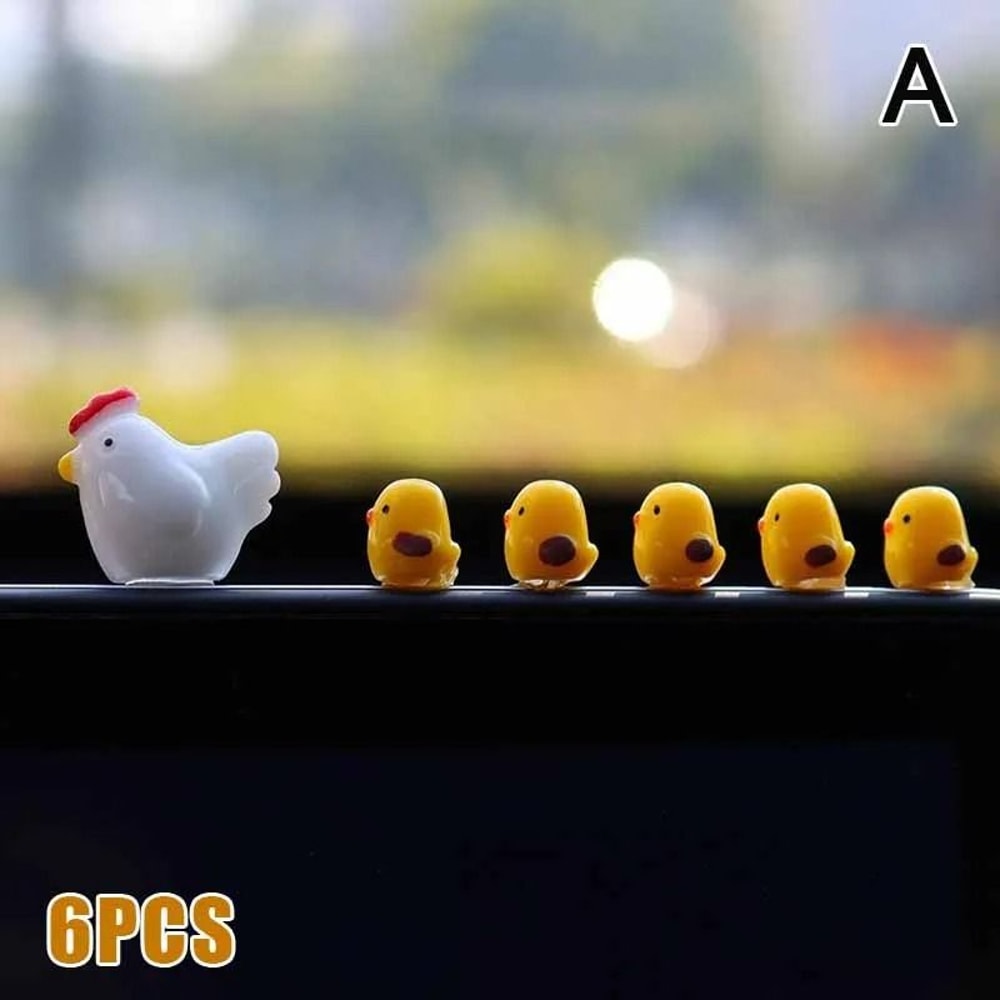 Cute Mini Chicken Car Dashboard Ornament Set 6 Piece 1