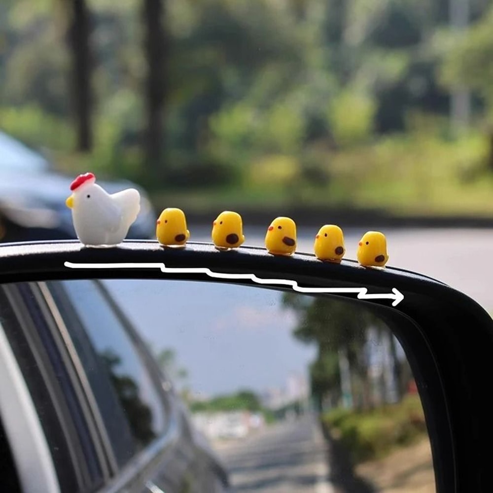 Cute Mini Chicken Car Dashboard Ornament Set 6 Piece 2