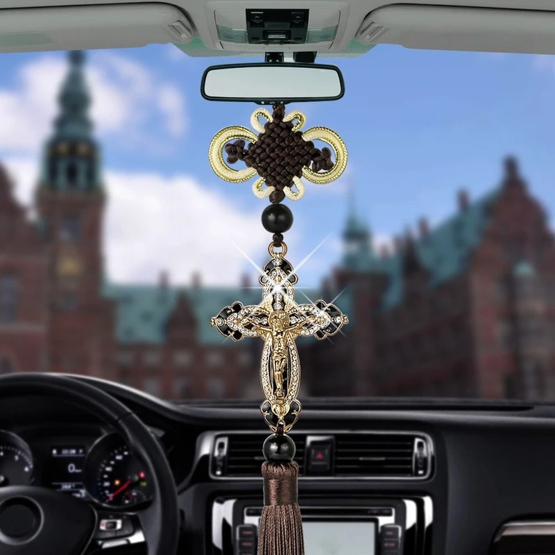 Jesus Cross Car Pendant Christian Rearview Mirror Ornament 5