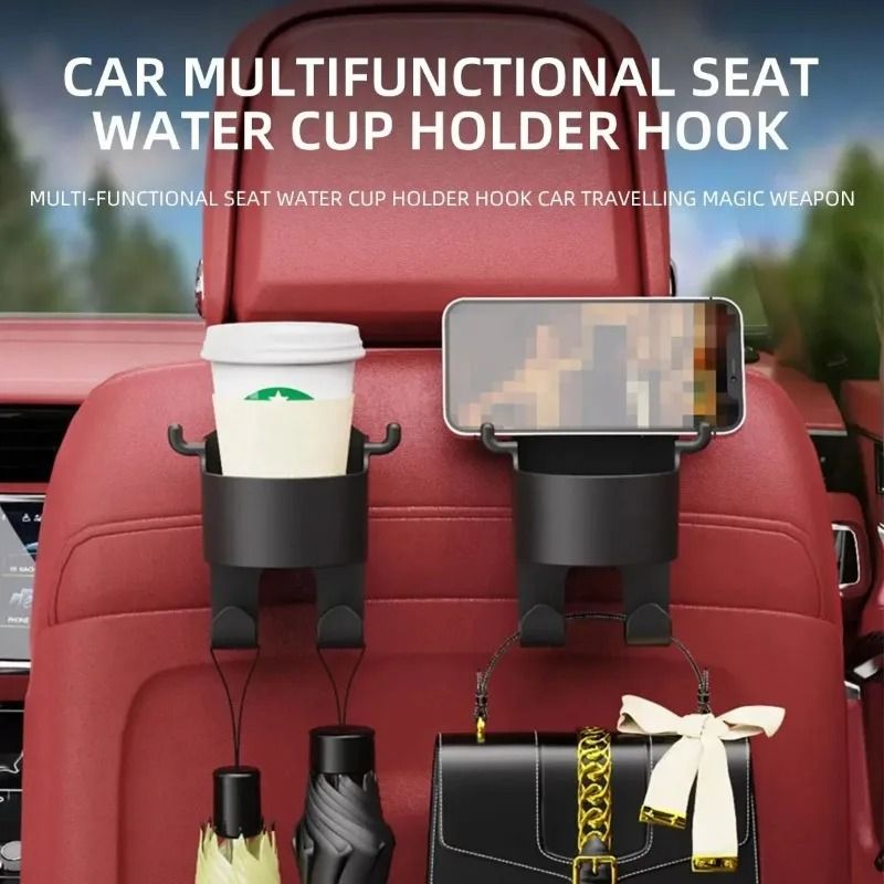 Universal Car Headrest Hook Hanger With Cup Holder Organizer 3