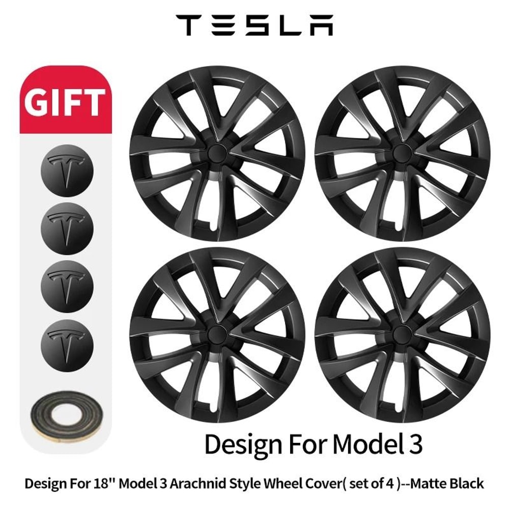 Arachnid Style Tesla Model 3 Wheel Cover Set 18 Inch Rim Caps 2