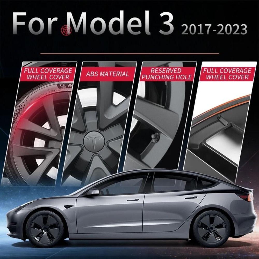 Arachnid Style Tesla Model 3 Wheel Cover Set 18 Inch Rim Caps 3