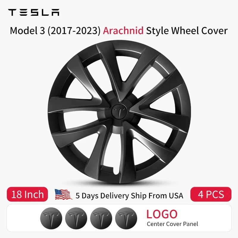 Arachnid Style Tesla Model 3 Wheel Cover Set 18 Inch Rim Caps 6