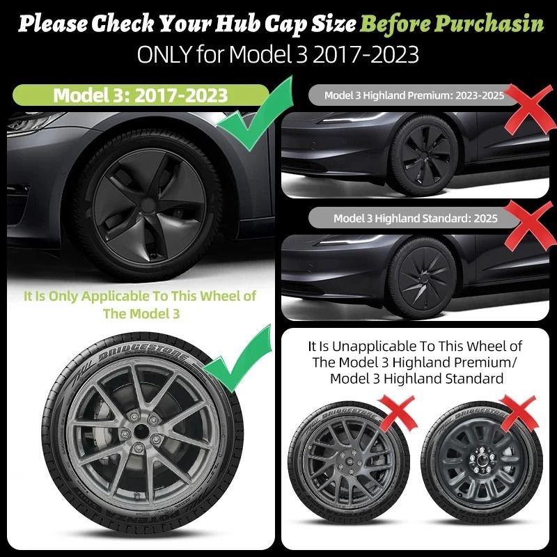 Arachnid Style Tesla Model 3 Wheel Cover Set 18 Inch Rim Caps 7