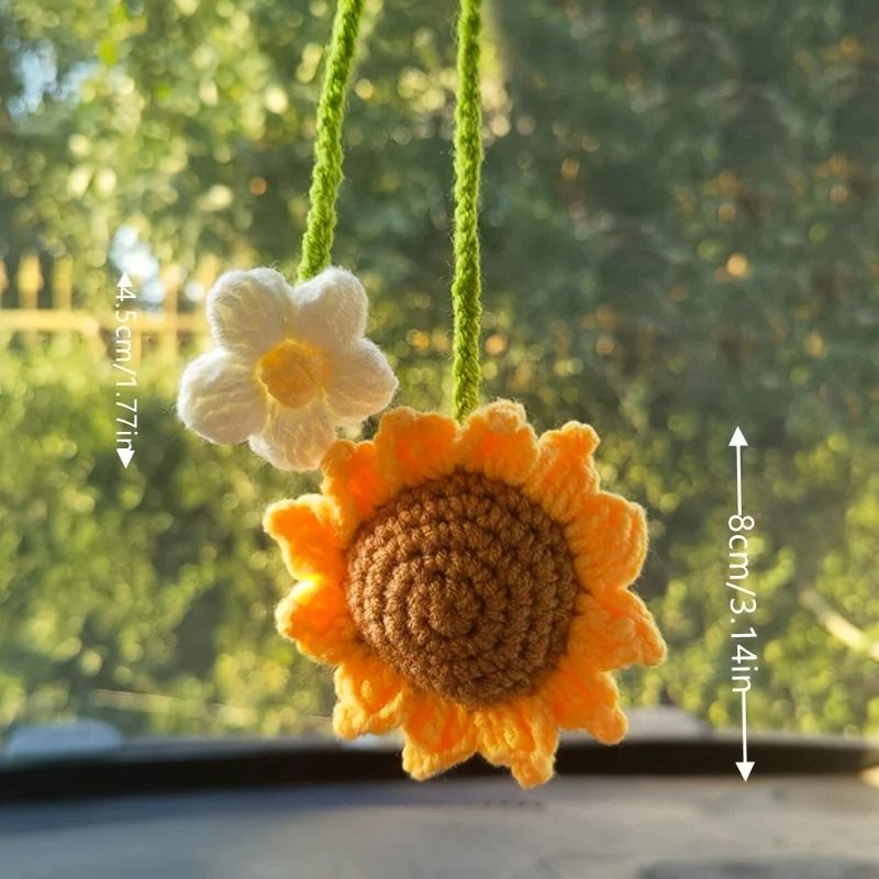 Handmade Woven Sunflower Car Hanging Ornament Rearview Mirror Decor 3