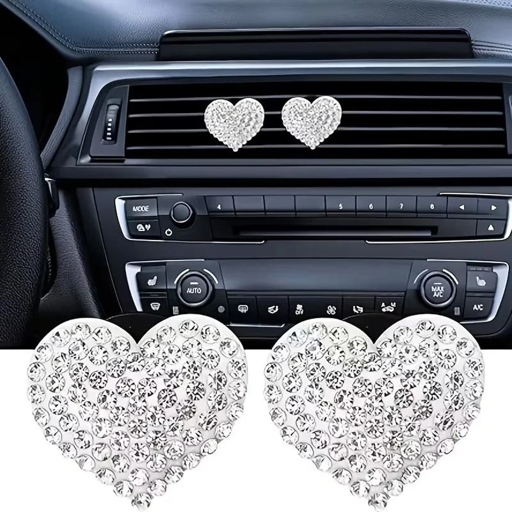 Crystal Heart Car Air Vent Freshener Clips 2 Pack Valentine Decor 0