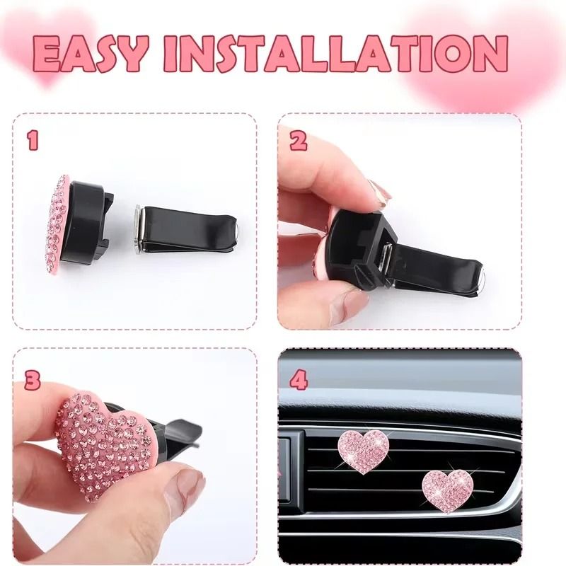 Crystal Heart Car Air Vent Freshener Clips 2 Pack Valentine Decor 3