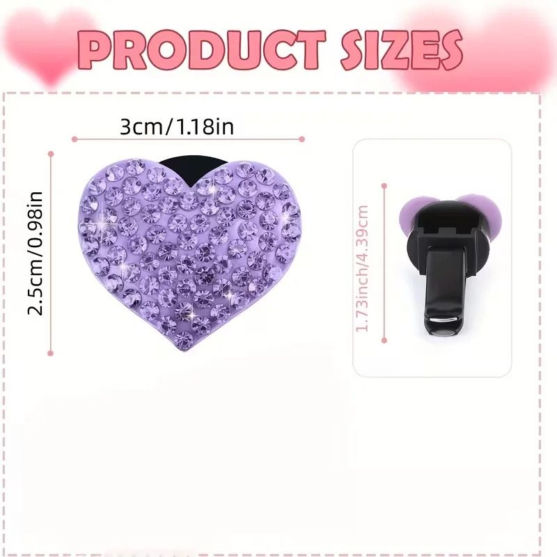 Crystal Heart Car Air Vent Freshener Clips 2 Pack Valentine Decor 4