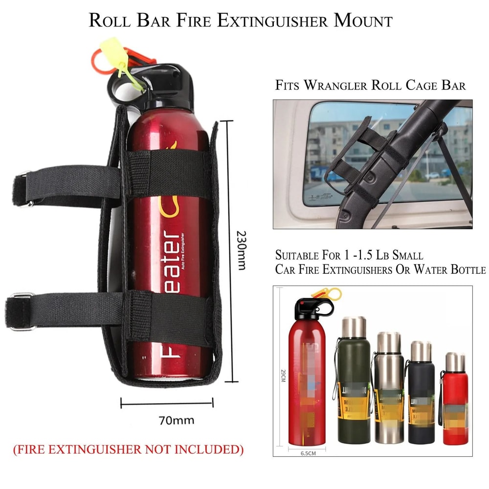 Jeep Wrangler Roll Bar Fire Extinguisher Holder Mount Strap Organizer 5