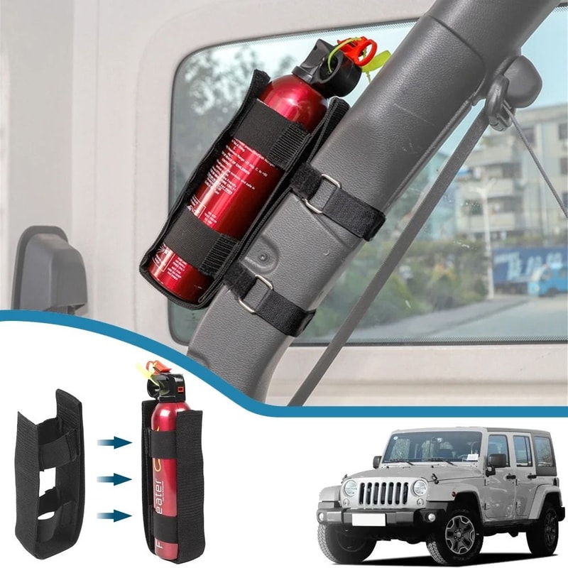 Jeep Wrangler Roll Bar Fire Extinguisher Holder Mount Strap Organizer 0