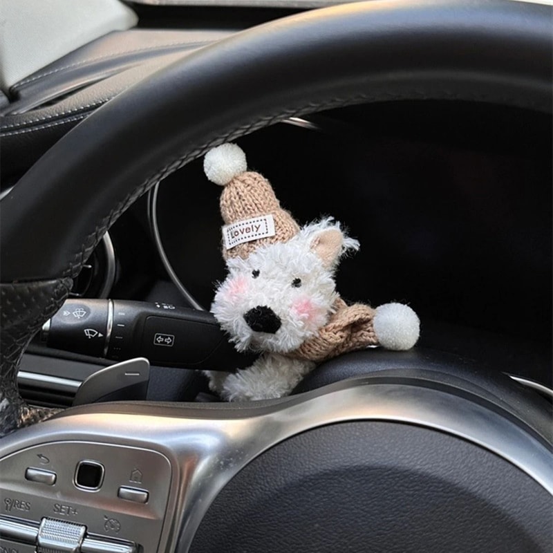 Cute Plush Puppy Steering Column Decor Car Interior Accessory 3
