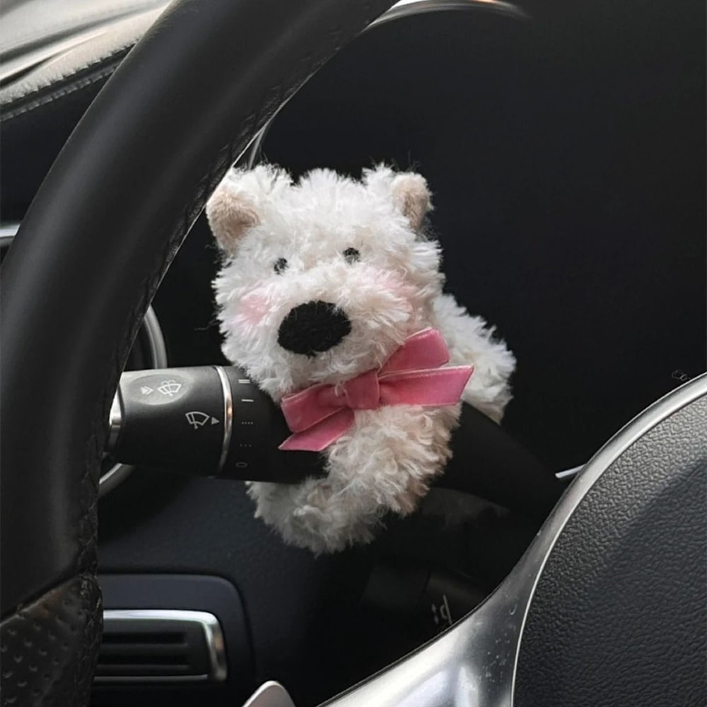 Cute Plush Puppy Steering Column Decor Car Interior Accessory 2
