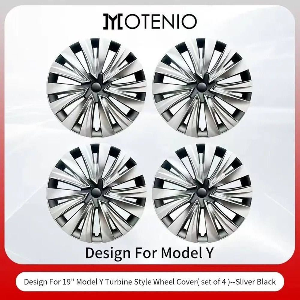 Tesla Model Y Turbine Style Matte Black Hubcap Cover Set 1