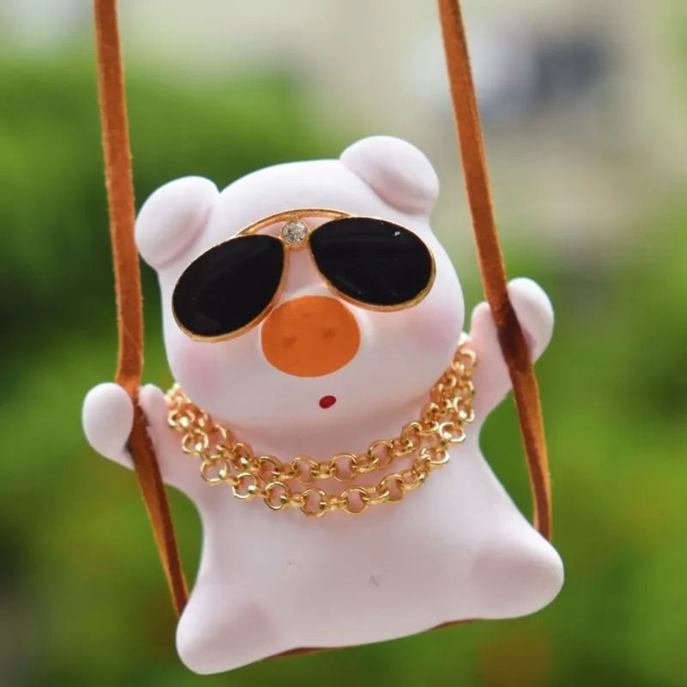 Cute Pink Swing Pig Rearview Mirror Car Pendant 5