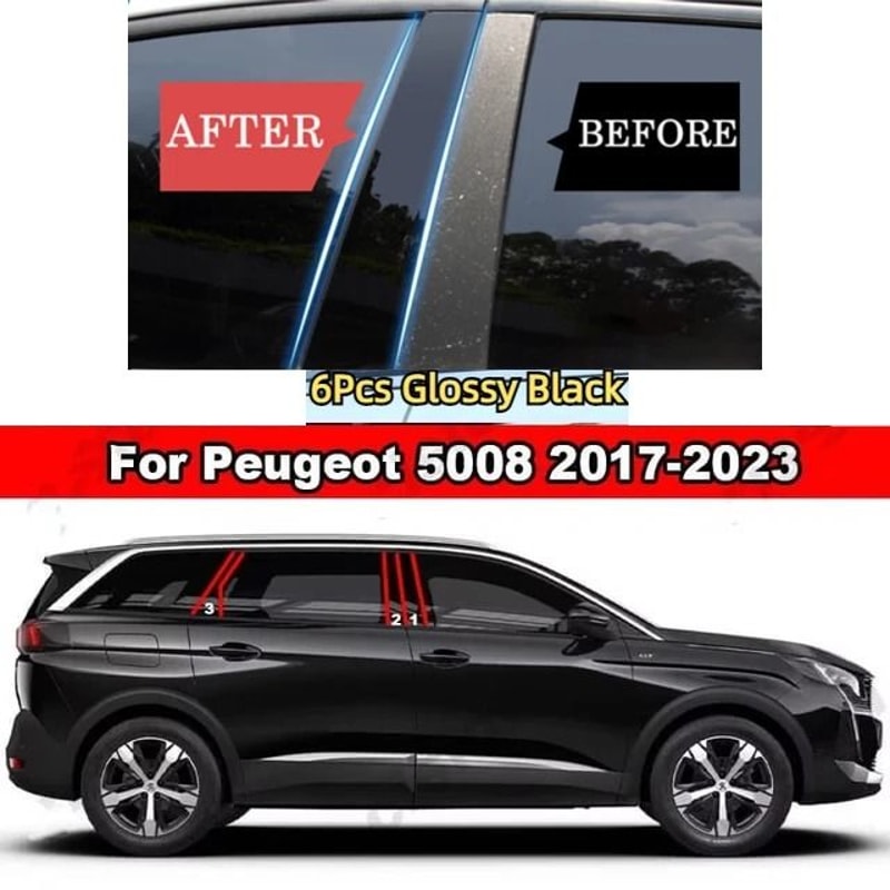 Gloss Black Window Pillar Trim Stickers For Peugeot And Citroen 3