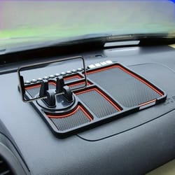 driveease car dashboard organizer pad with phone holder and temporary parking number display