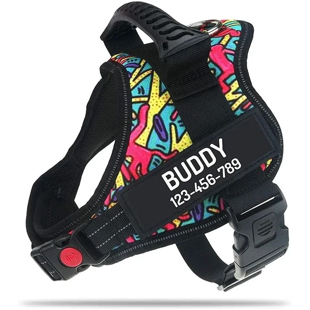 ComfortFit Adjustable Nylon Dog Harness With Custom Name ID 9