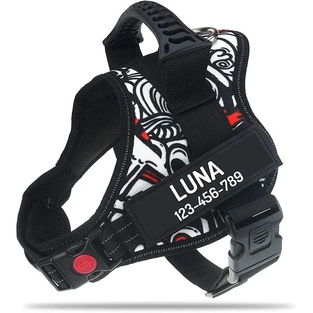 ComfortFit Adjustable Nylon Dog Harness With Custom Name ID 17