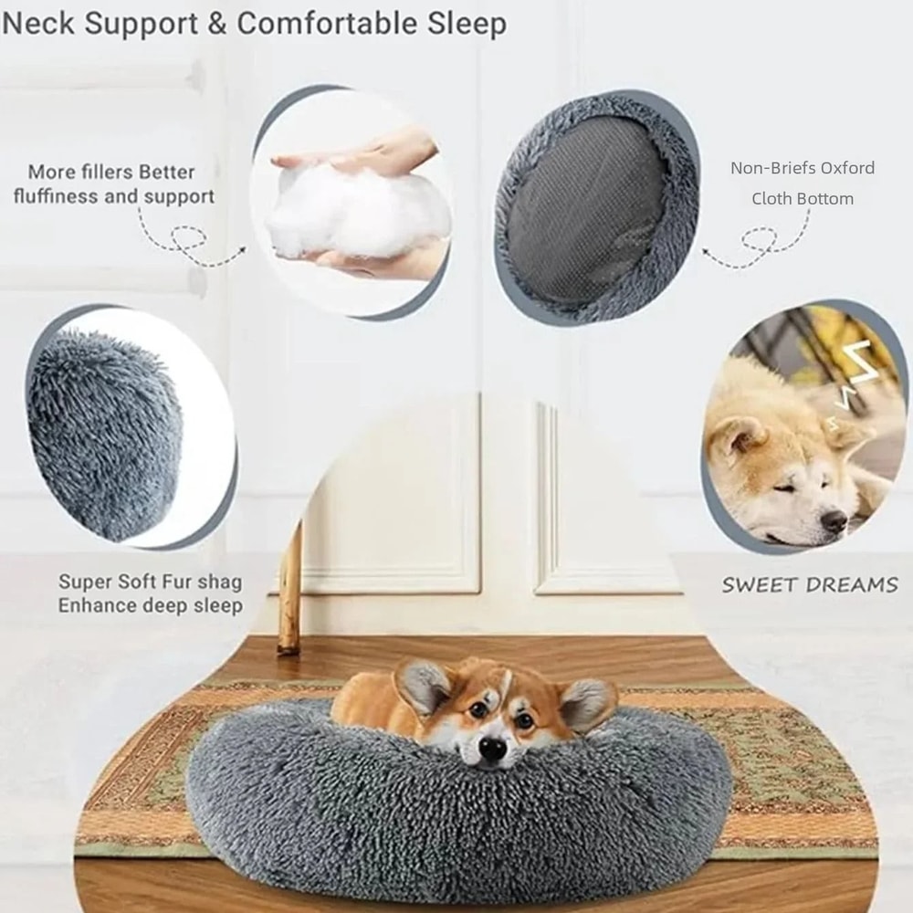 SnuggleCloud Plush Round Pet Bed For Dogs And Cats 18