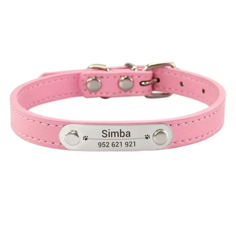 SafeTag Personalized PU Leather Dog Collar With Engraved Name ID 16