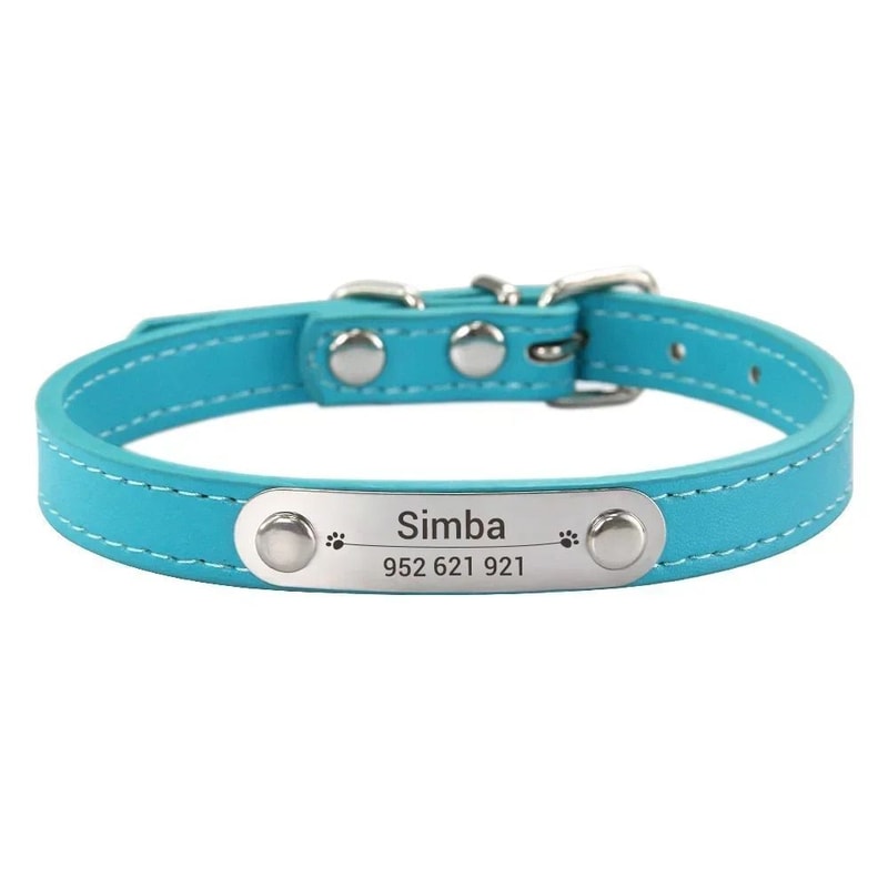 SafeTag Personalized PU Leather Dog Collar With Engraved Name ID 14