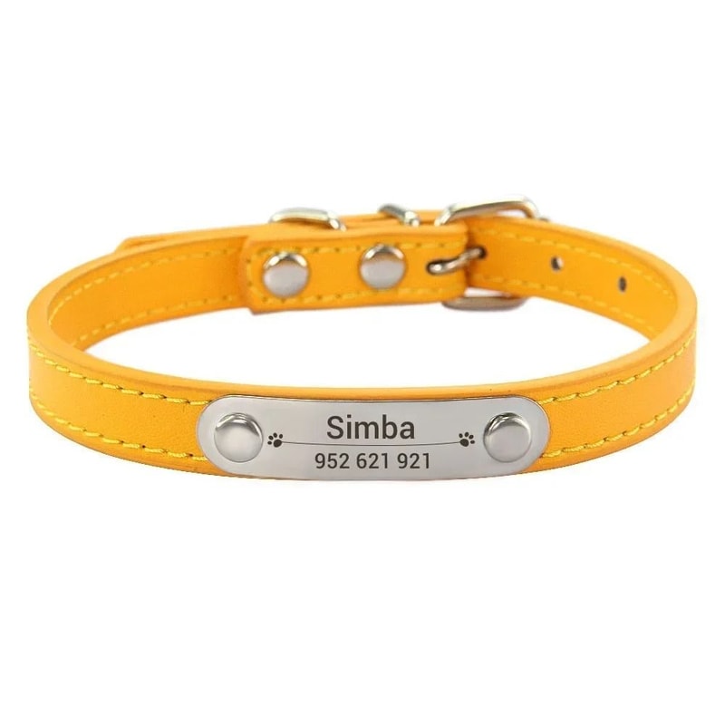 SafeTag Personalized PU Leather Dog Collar With Engraved Name ID 12