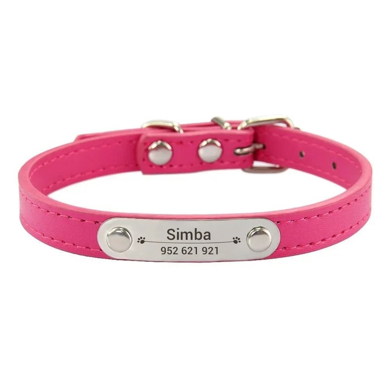 SafeTag Personalized PU Leather Dog Collar With Engraved Name ID 13