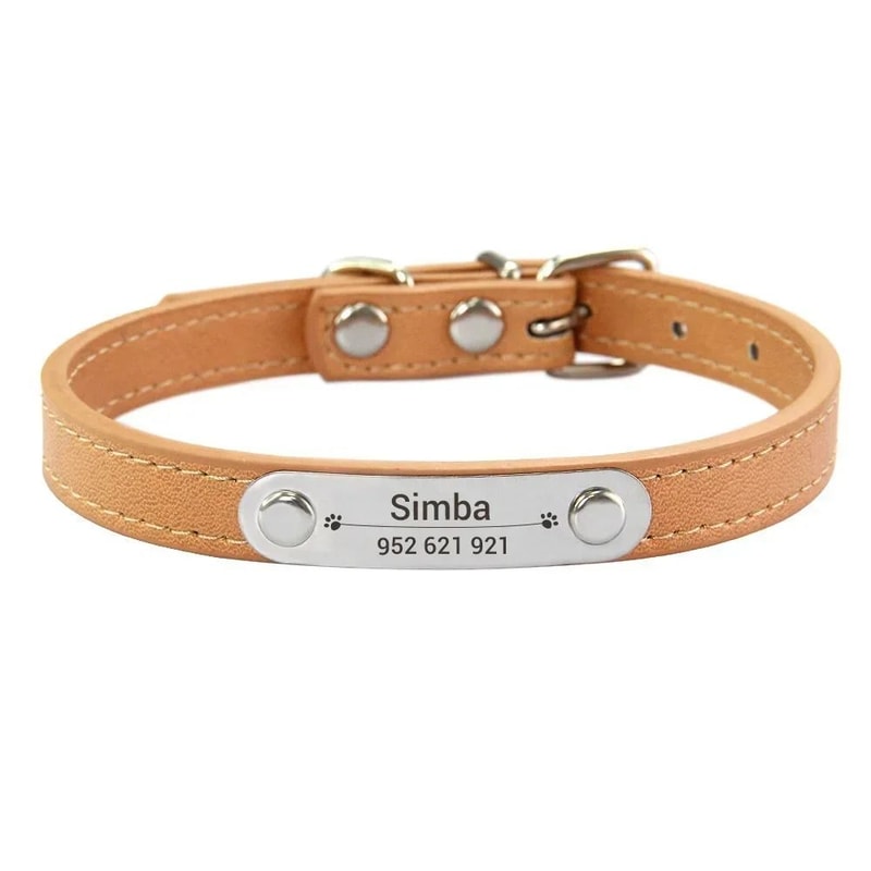 SafeTag Personalized PU Leather Dog Collar With Engraved Name ID 10