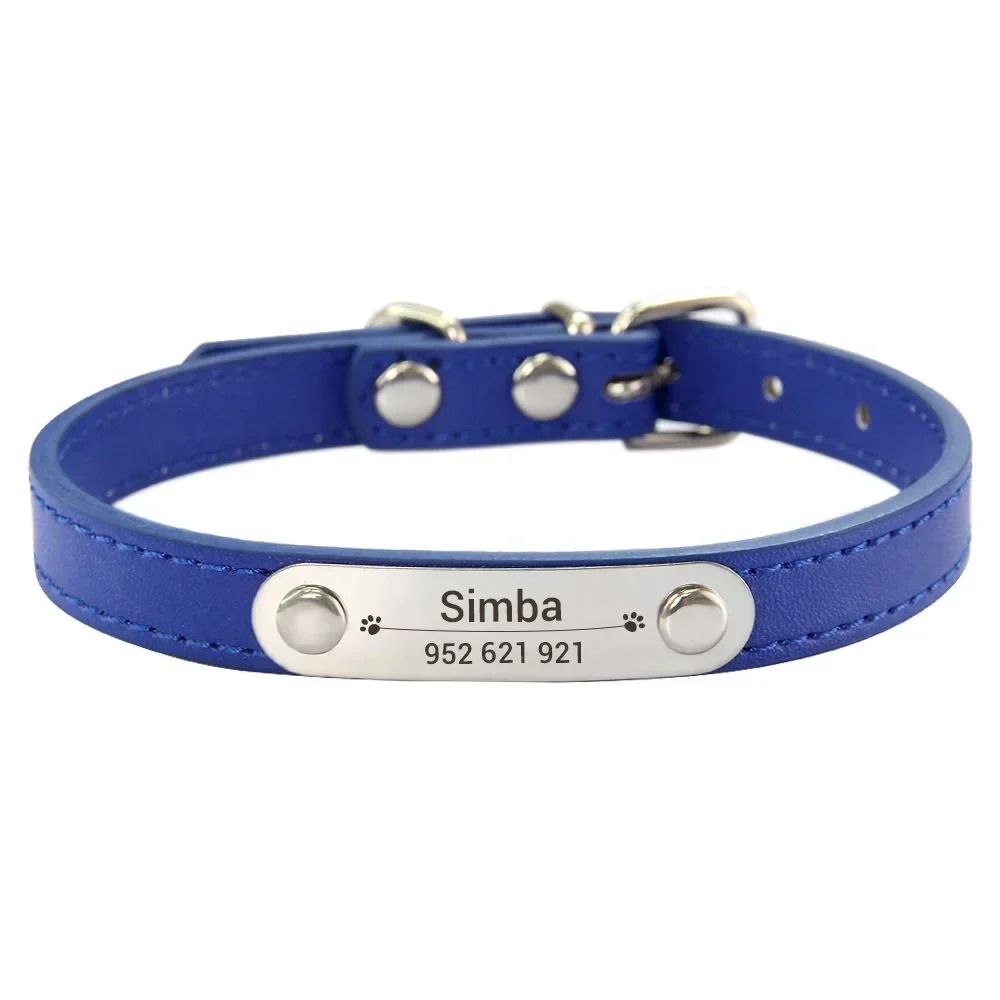 SafeTag Personalized PU Leather Dog Collar With Engraved Name ID 8