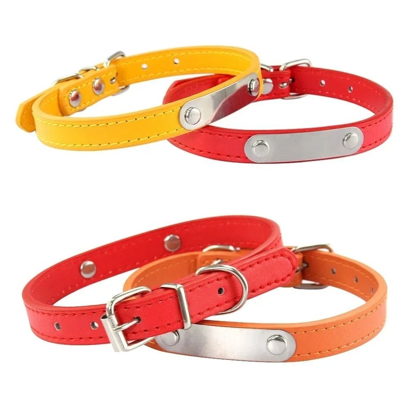 SafeTag Personalized PU Leather Dog Collar With Engraved Name ID 19