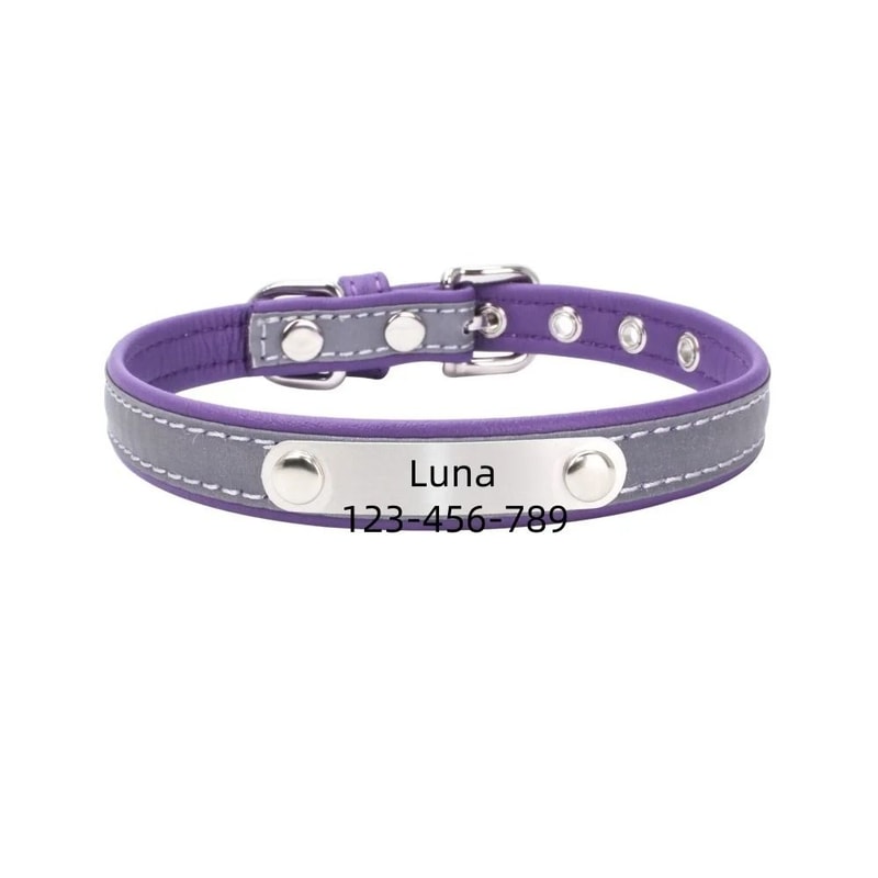 Personalized PU Leather Dog Collar With Engraved Name Tag 4