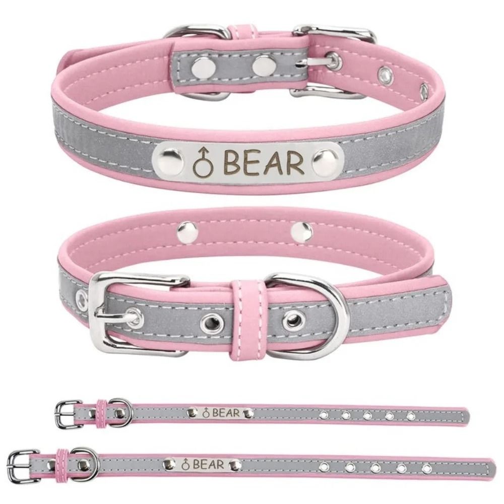 Personalized PU Leather Dog Collar With Engraved Name Tag 1