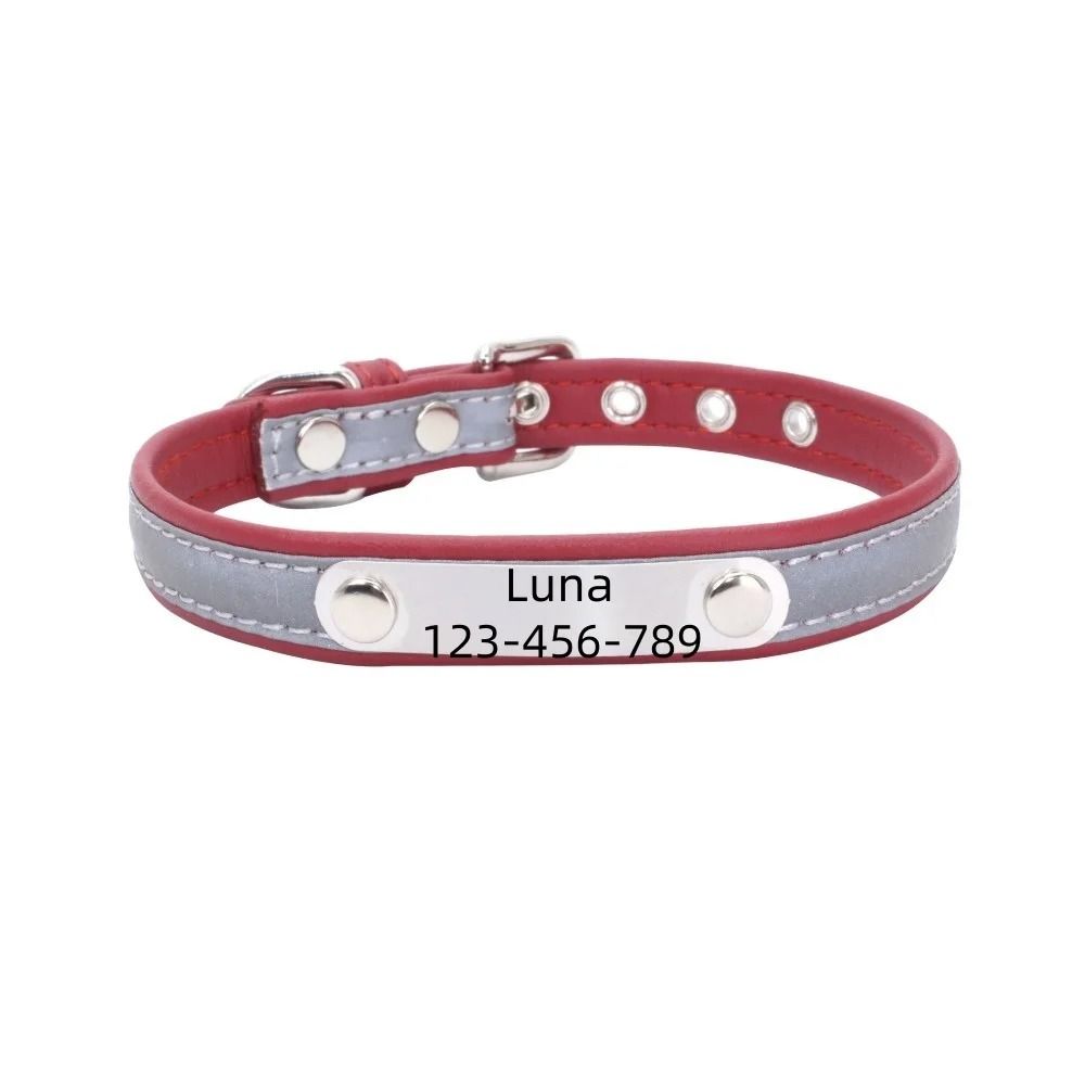 Personalized PU Leather Dog Collar With Engraved Name Tag 5
