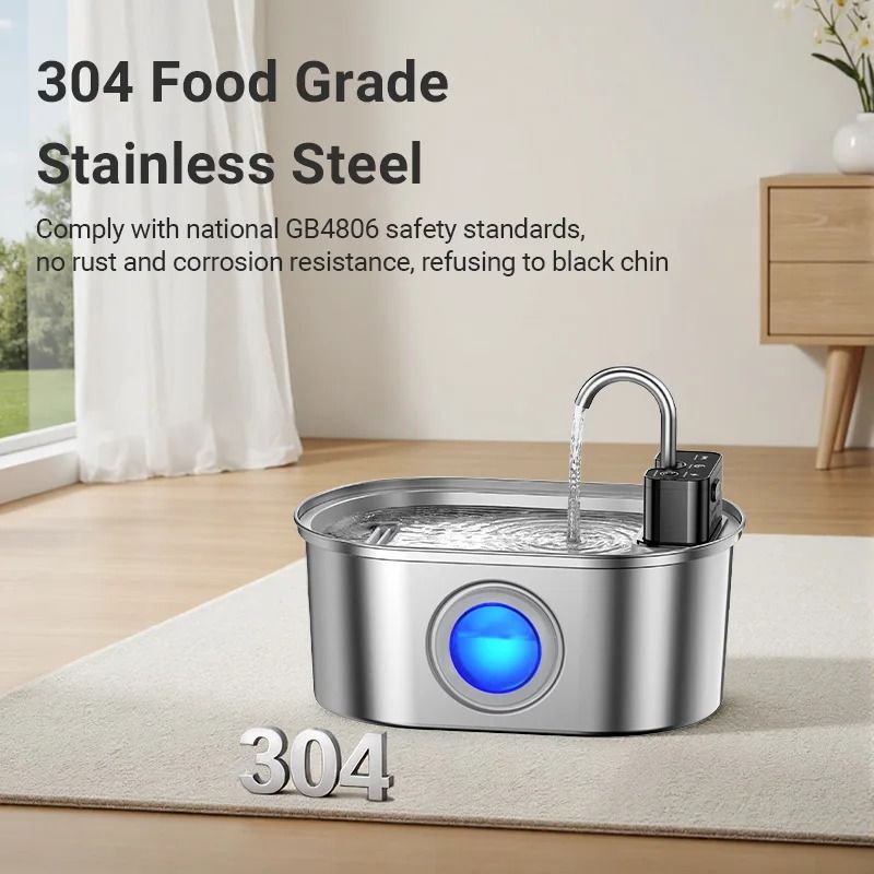 ROJECO Smart Cat Water Fountain Wireless Stainless Steel Pet Water Dispenser 8