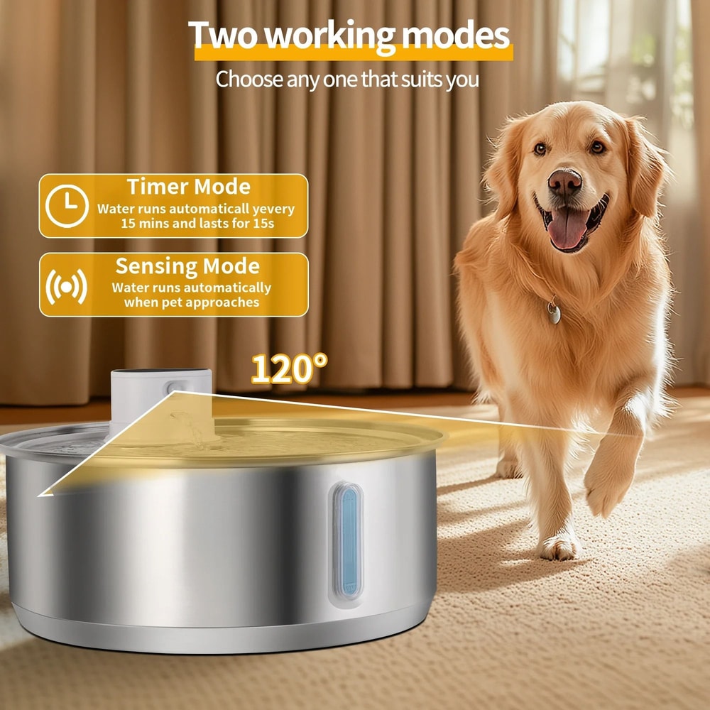 Petavista Smart Dog Water Fountain Wireless Stainless Steel Pet Water Dispenser 8