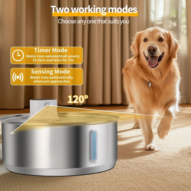 Petavista Smart Dog Water Fountain Wireless Stainless Steel Pet Water Dispenser 8