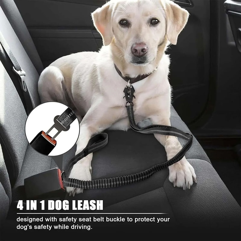 TrailGuard Reflective Tactical Dog Leash With Shock Absorbing Bungee And Car Seatbelt Clip 9