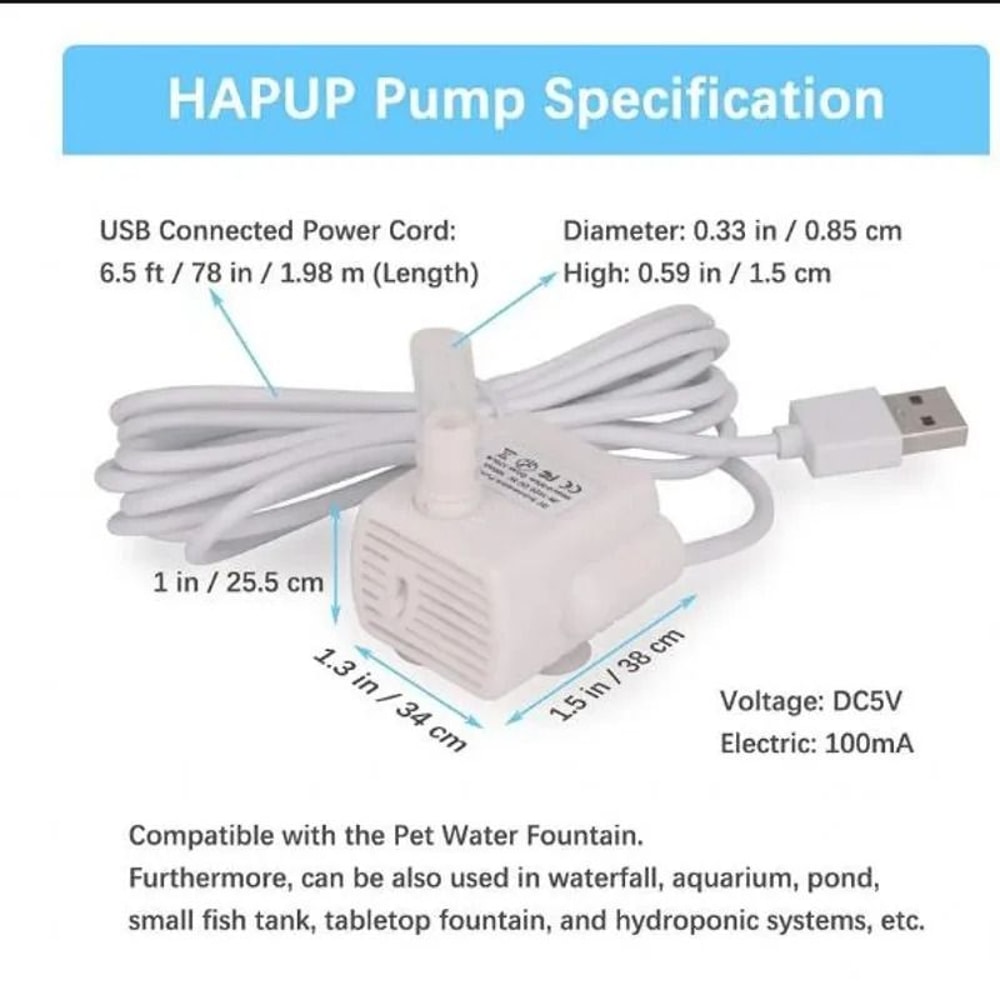FlowPure Replacement Pet Water Fountain Pump For Cat And Dog Drinkers 6