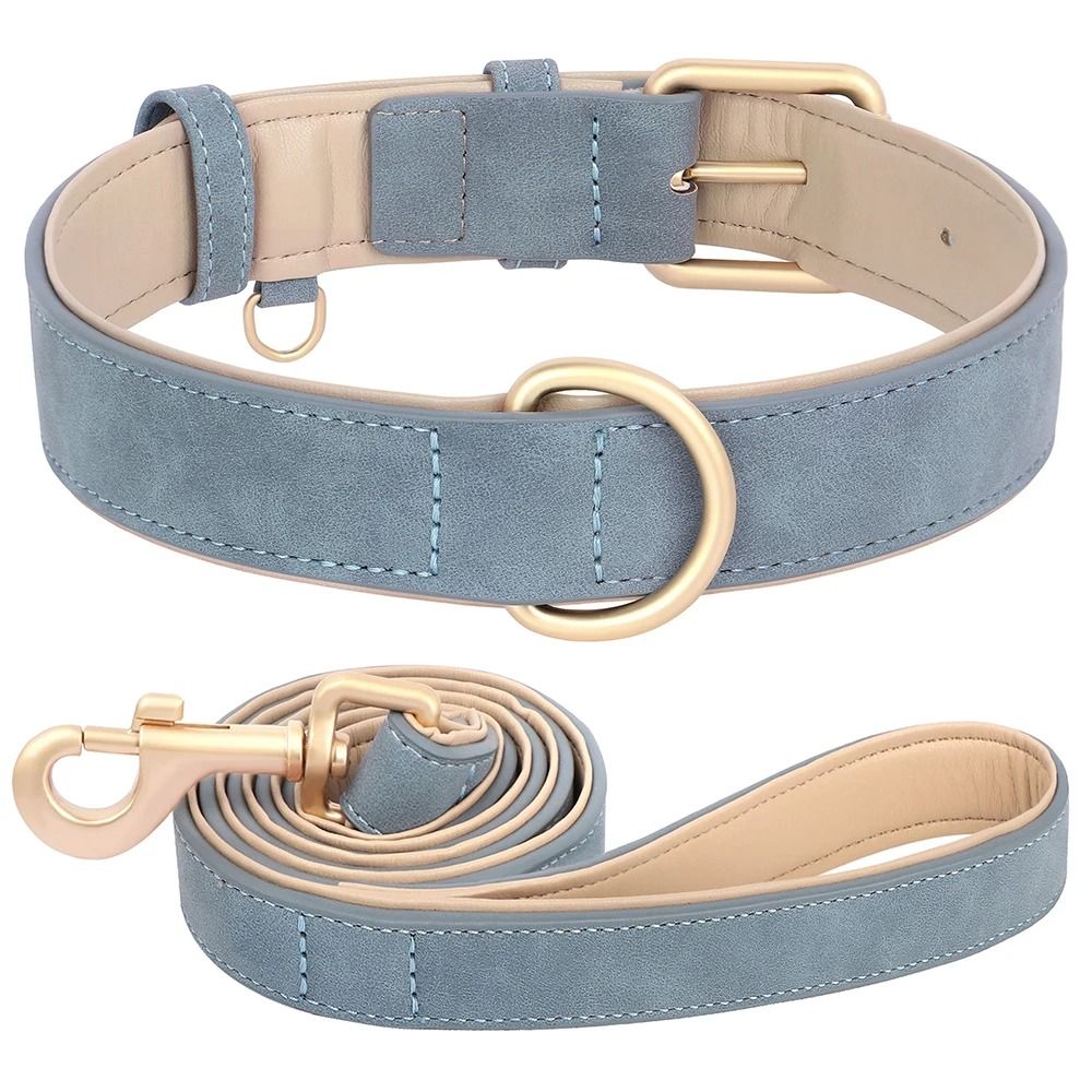 Soft Padded Dog Collar Leash Set Adjustable PU Leather Lead For Small And Medium Dogs 14