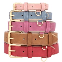 soft padded dog collar leash set adjustable pu leather lead for small and medium dogs