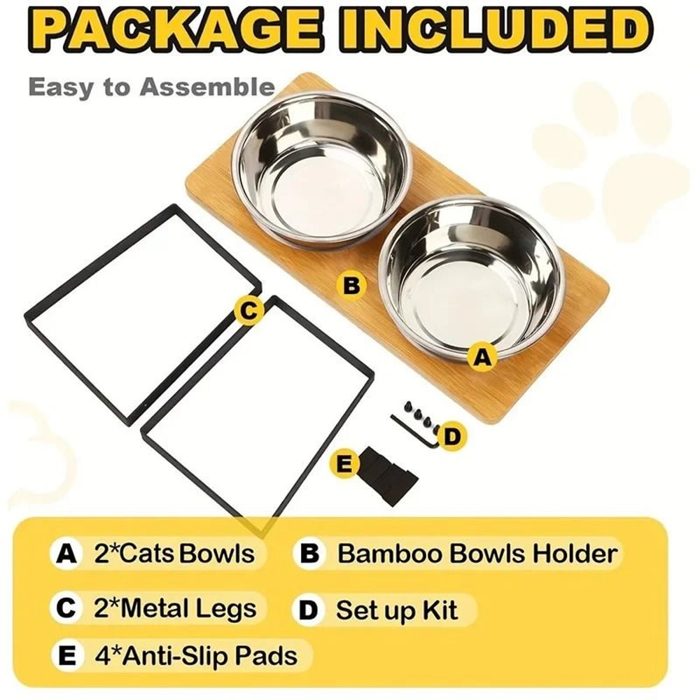 Elevated Cat Bowl Stand With 15 Degree Tilted Stainless Steel Feeding Bowls 2