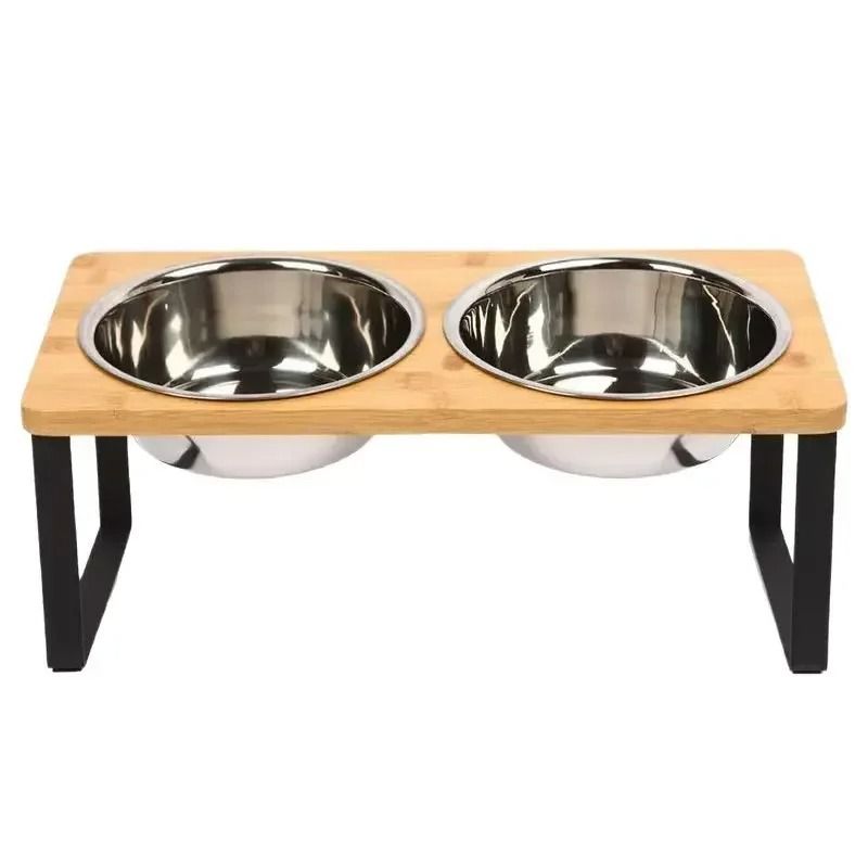 Elevated Cat Bowl Stand With 15 Degree Tilted Stainless Steel Feeding Bowls 4