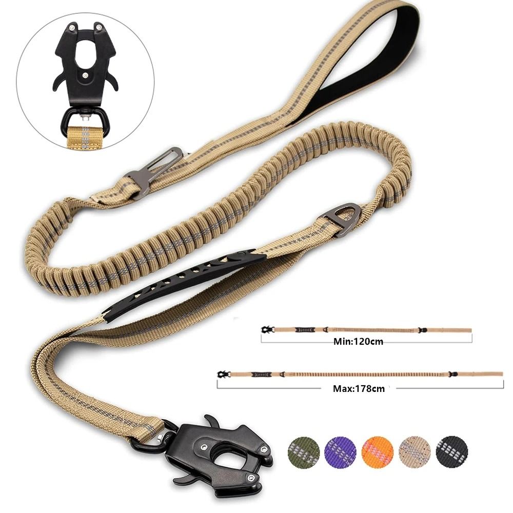 Heavy Duty Tactical Dog Leash Reflective Shock Absorbing Bungee Leash With Car Seatbelt 15
