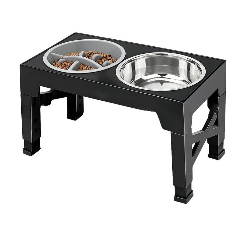 Adjustable Elevated Dog Feeder With Double Stainless Steel Food And Water Bowls 1